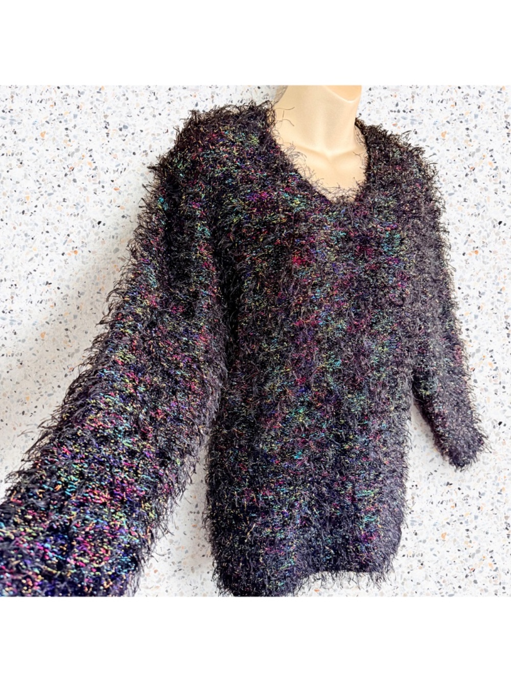 VTG 90s Deadstock Confetti Shaggy Tinsel Eyelash Knit Sweater Whimsigoth Sz M